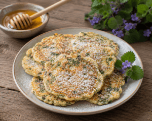 Hondsdraf kruidenpannenkoekjes met honing en citroen