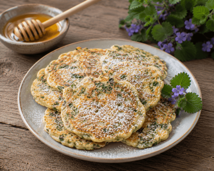 Hondsdraf kruidenpannenkoekjes met honing en citroen
