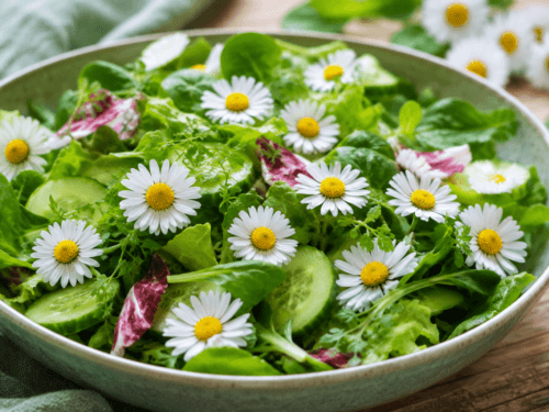 Frisse salade met madeliefjes